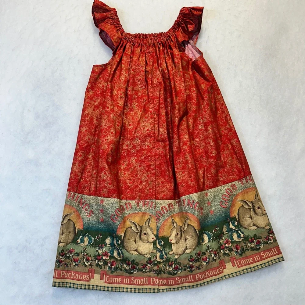 Handmade‎ Bunny Jumper Dress Kids Size 6 Red Cottagecore Easter Aesthetic
